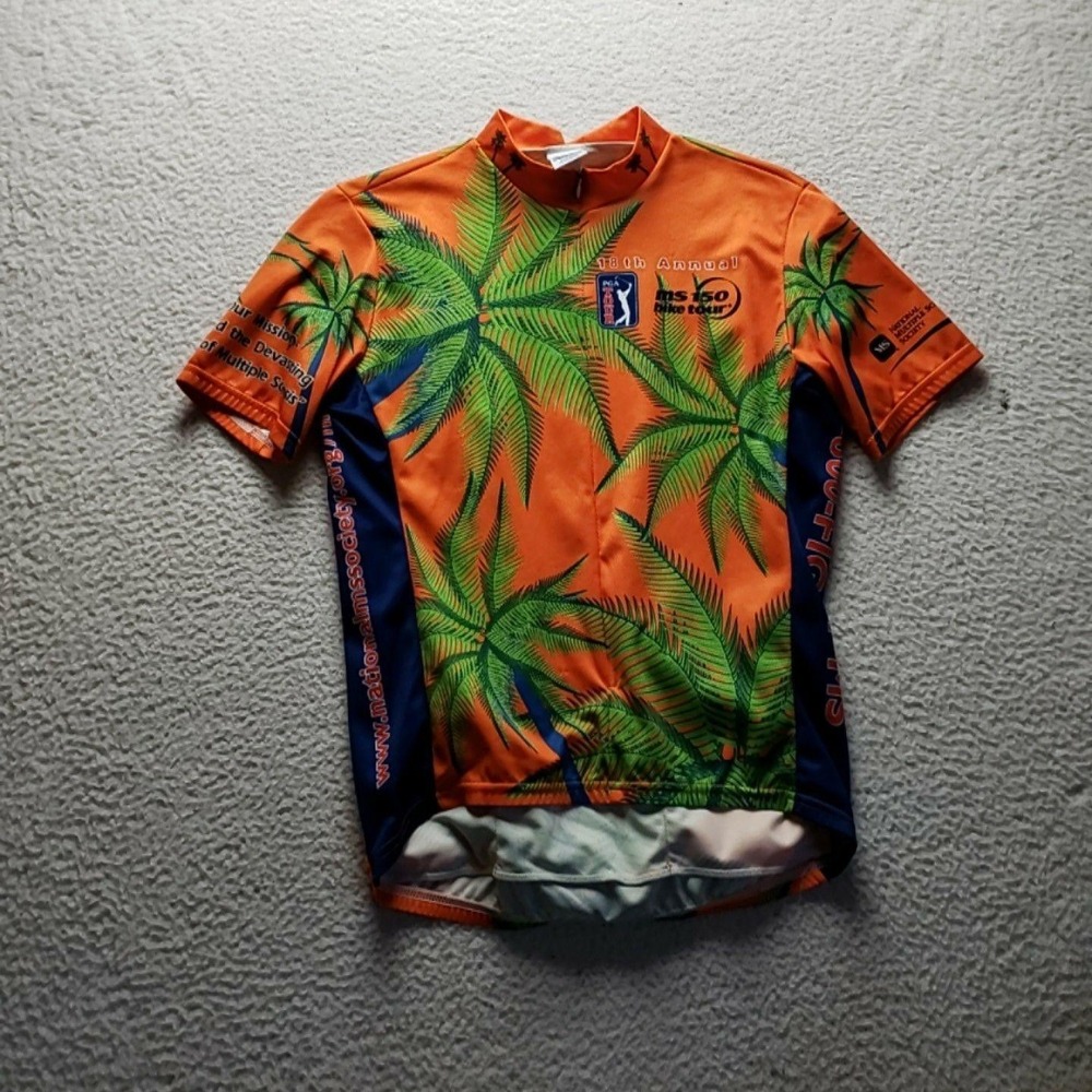 Voler Cycling Jersey Mens Large Orange Palm Tree MS 150 1/4 Zip Pockets Bike